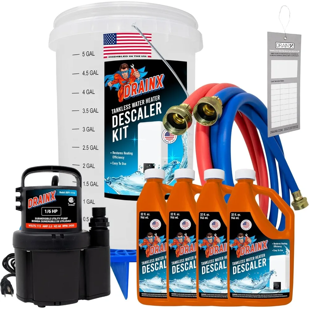 

Tankless Water Heater Flush Kit Includes 4 Quarts of Eco Friendly and Powerful Liquid Descaling Solution for 4 Uses