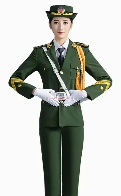 Military Chorus Outfit Jacke + Hosen + Gürtel Flagge Raiser Trommel Schutz Uniform China Nationalen truppen Kostüm Armee Orchester Kleidung