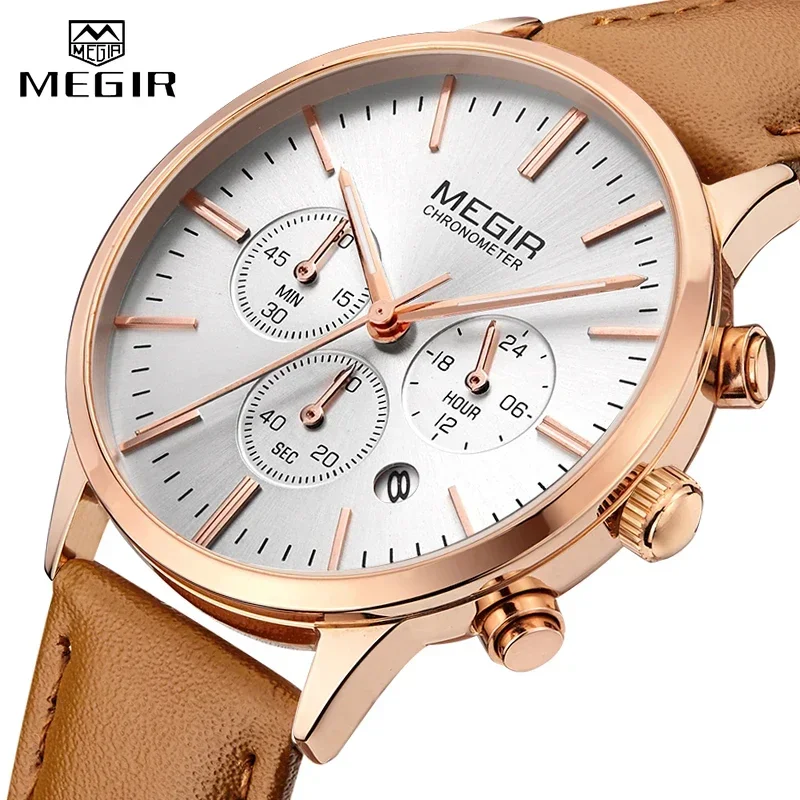 MEGIR Luxury Women Quartz Watch Top Brand Chronograph Ultra Thin Watches Lady Waterproof Clock Bracelet Wristwatch