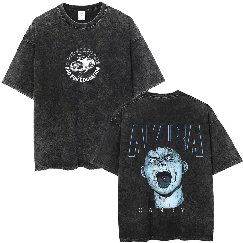 

Anime Akira Shima Tetsuo Washed Vintage T Shirt Shotaro Kaneda Manga Graphic T-shirt Men Women Casual Cotton Retro T-shirts Tops