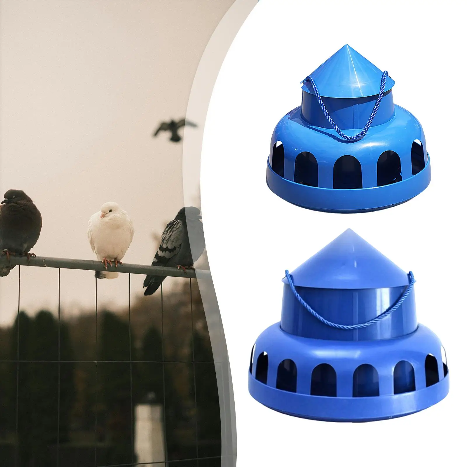 Pigeon Feeder Food Dispenser Easy to Clean Removable Lid Hanging Feeder Automatic Feeding Bucket for Duck Quail Geese