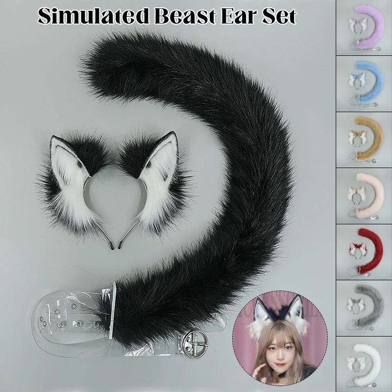 

Faux Fur White/red Wolf Fox Cat Ears Headband Furry Long Fox Tail Costume Set Plush Animals Cosplay Props Halloween Anime Party