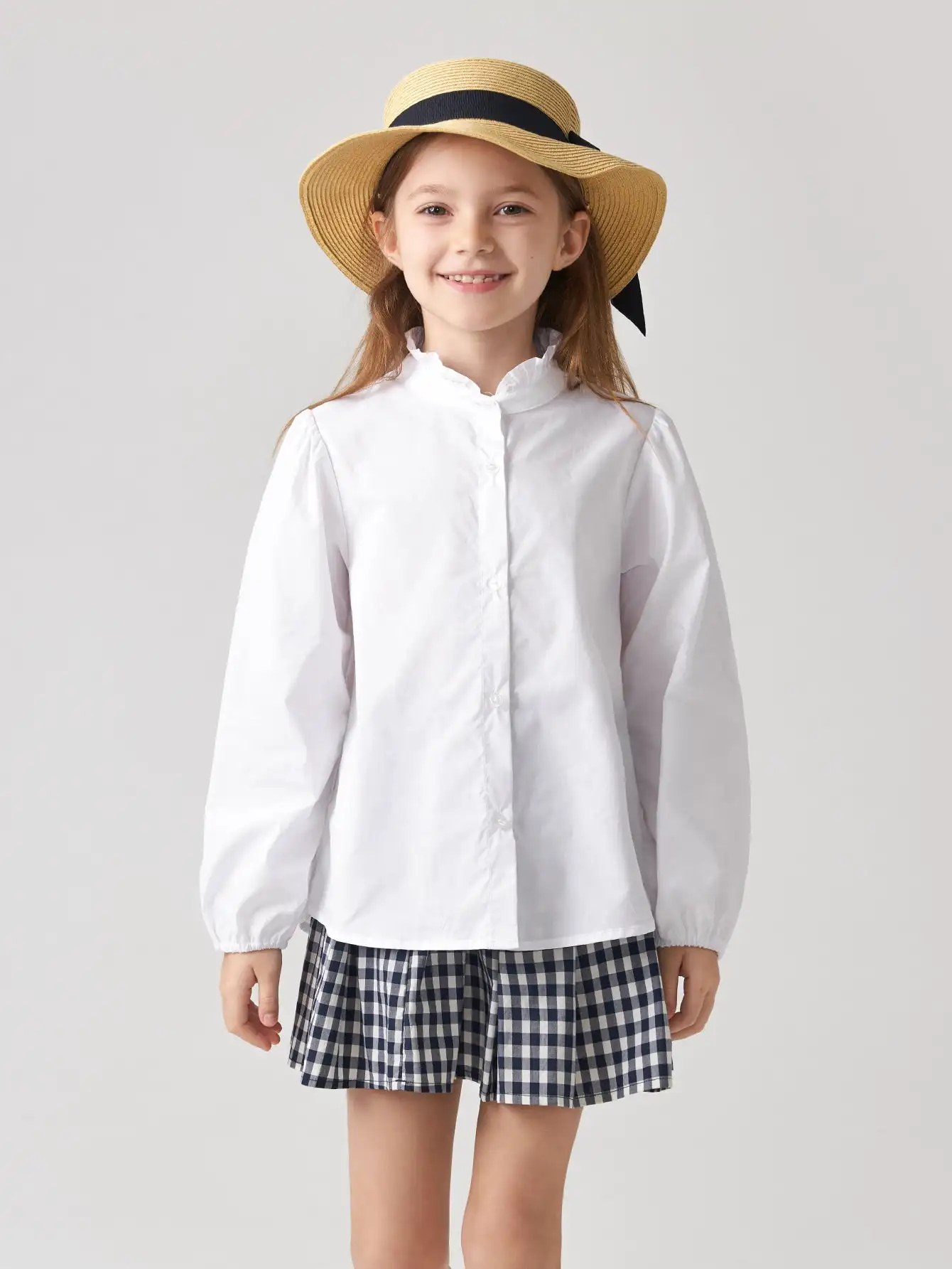 

MARC & JANIE Girls Preppy Style Ruffle Neck Shirts Long Sleeve Cotton Loose Blouses Tops 241377