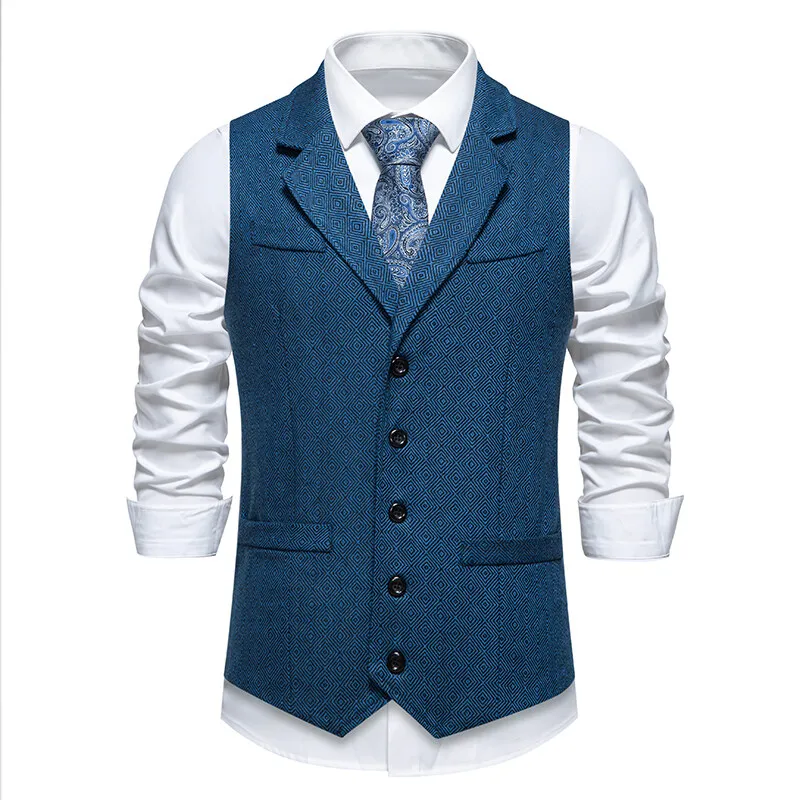 

Men's Retro Lapel Vest Fashion Solid Herringbone Suit Vest Spring Autumn British Casual Vintage Gentleman Leisure Party Business