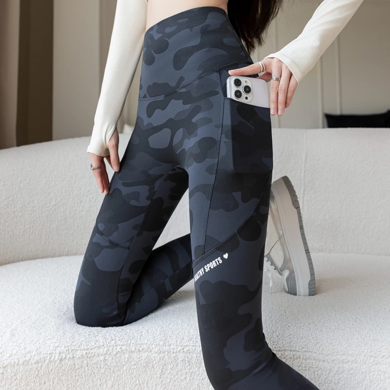 Pantaloni mimetici alla moda Double Ket Arkskin a vita alta Fitn Yoga Esercizio da corsa di grandi dimensioni primavera estate da donna