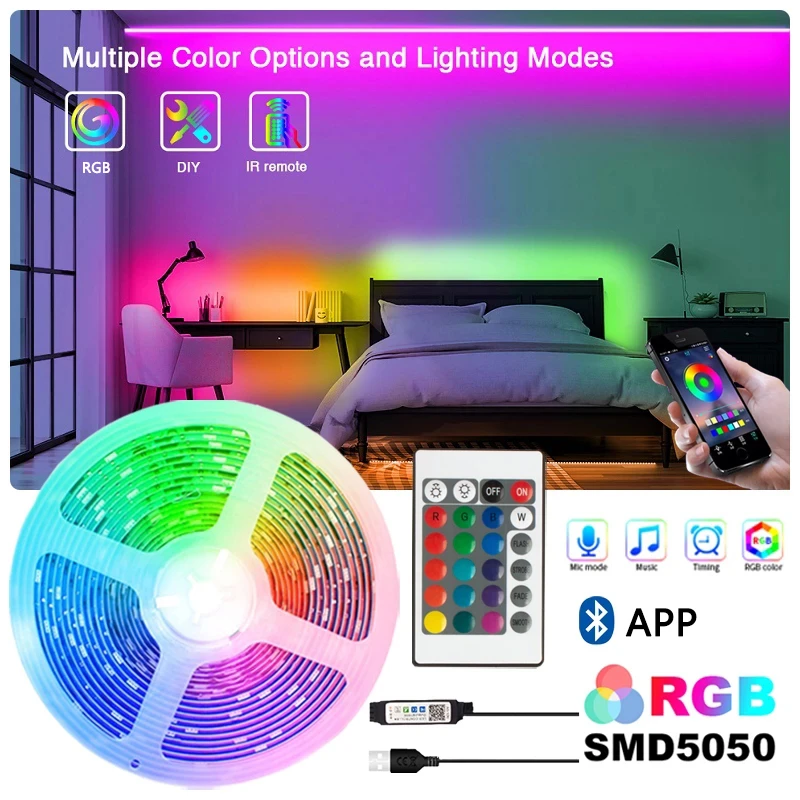 1-30M 5050 LED Light Strip DC5V 5050 Infrared Smart WiFI 44K Remote RGB Color TV BackgLight USB Infrared Atmosphere Light Strip