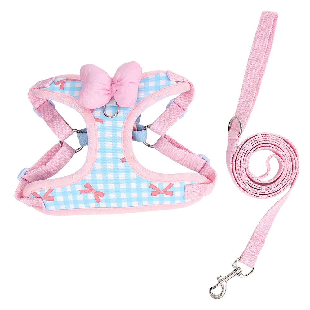 High-Quality Plaid Outdoor Harness for Cats and Dogs, Complete Set of Two-Piece Breathable Vest-Style Dog Harness view 6