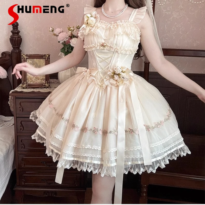 

Sweet Princess Style Suspender Dress Jsk Summer Girls Woman Slim-Fit Elegant Ballet Style Mini Dress Japanese Lolita Dresses