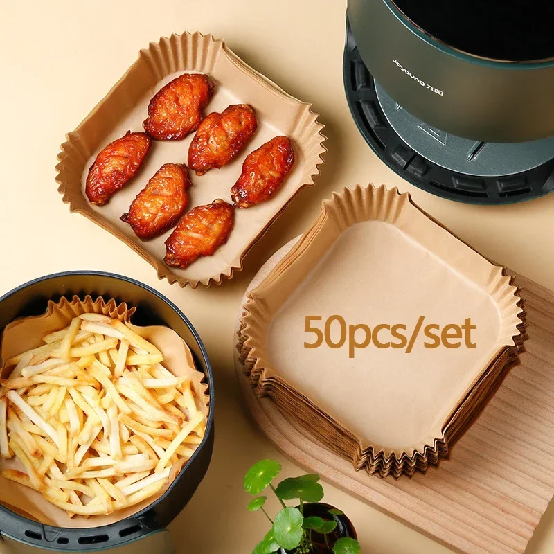 50/100pcs Air Fryer Disposable Paper Non-Stick Airfryer Baking Papers Square Air-Fryer Paper Liners Paper Kitchen Accessories