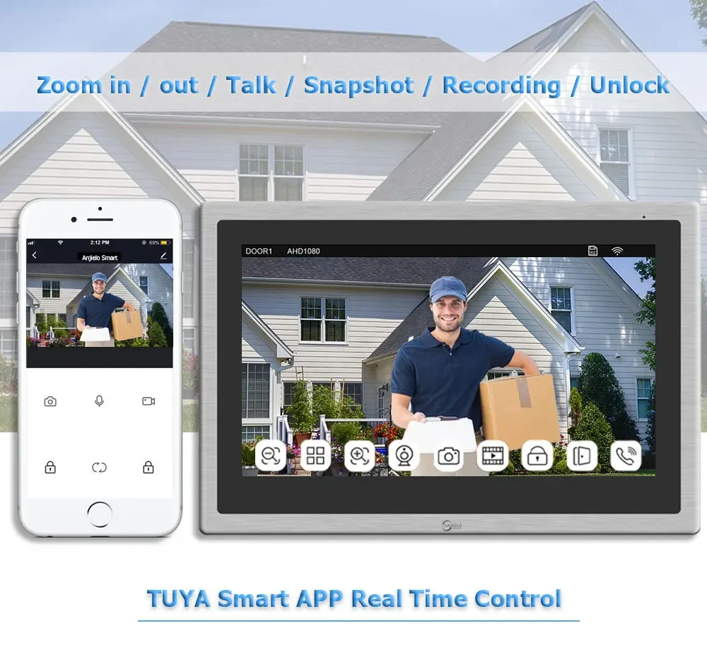 Anjielo Tuya Smart Video Intercom com câmera 4CH Tela sensível ao toque de 15,6 polegadas IDVR 1080P Ddoorbell Intercoms para o apartamento