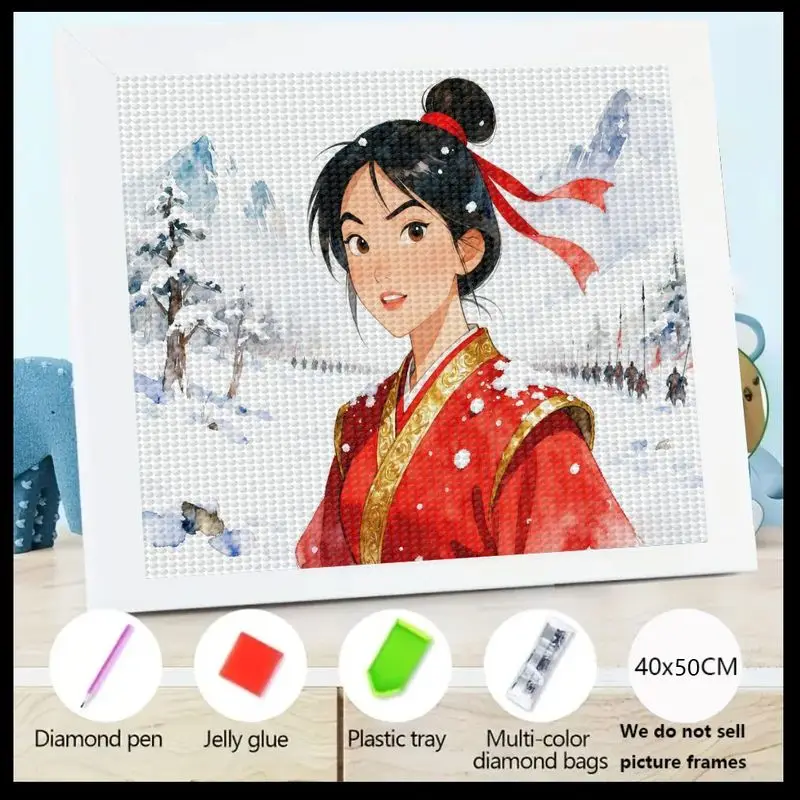 

1 шт. 5D DIY Полный дрель Набор для алмазной живописи, Аниме-стиль Воин Принцесса Девушка в традиционном китайском красном платье, Снежная гора W