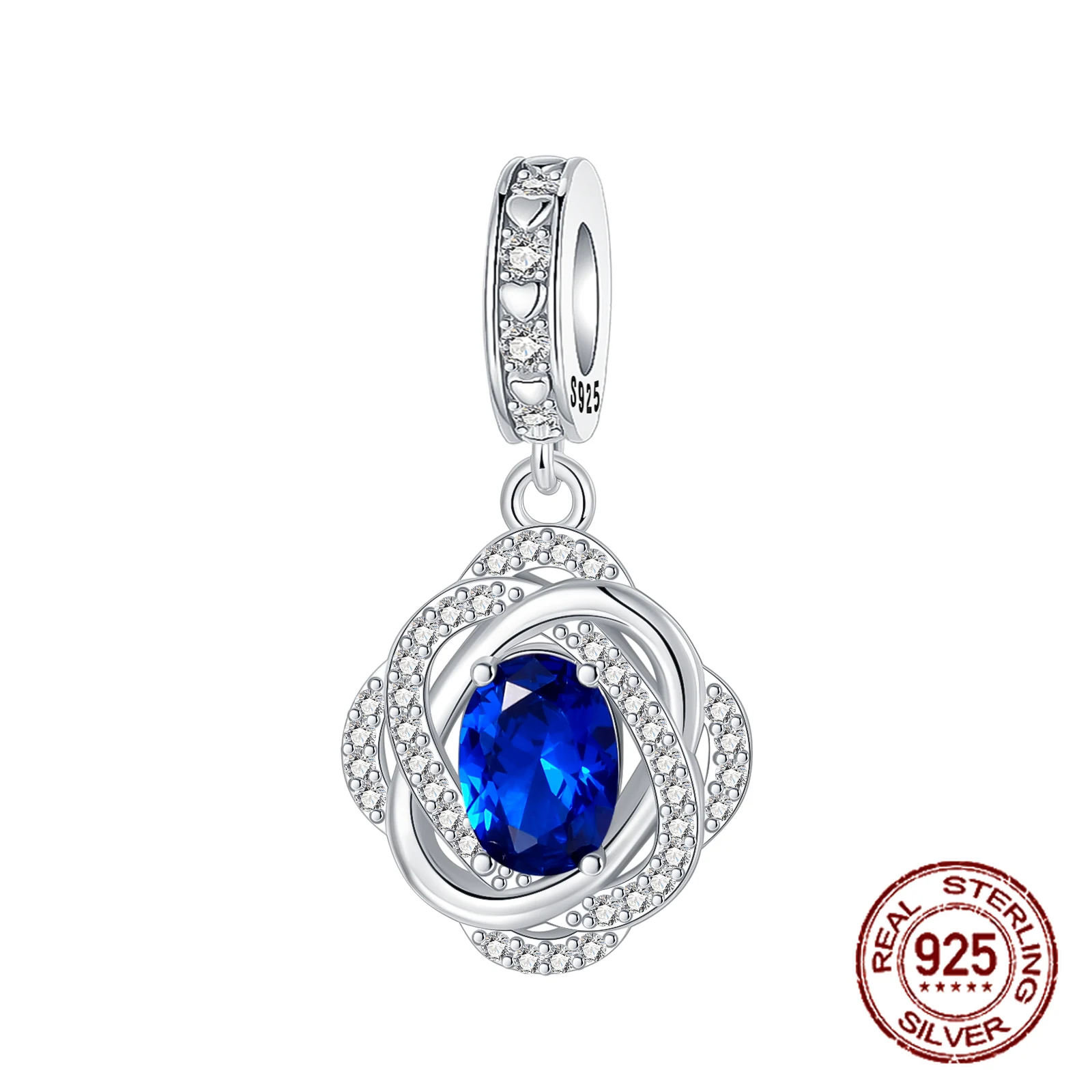 

925 Sterling Silver Interlace Blue Zircon Pendant Charm Fit Original Charm Bracelets Women DIY Jewelry Gift