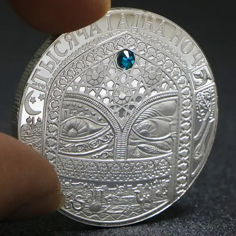 Hermosa moneda de plata de las noches árabes con diamantes, colección de monedas conmemorativas de Bielorrusia, regalos