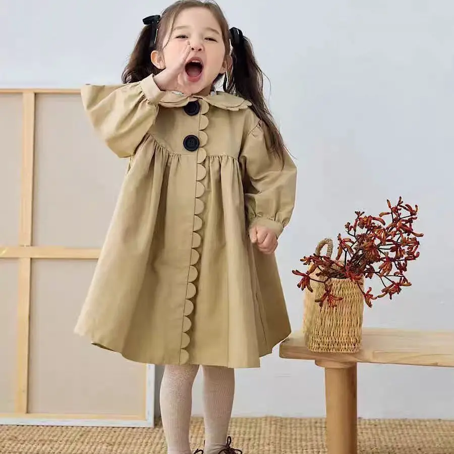 1-9Years Toddler Baby Dress Jackets for Girls Khaki Loose Outwear Coat Children Cute Trench Coat Infant Fall Windbreaker 2 3 4 7