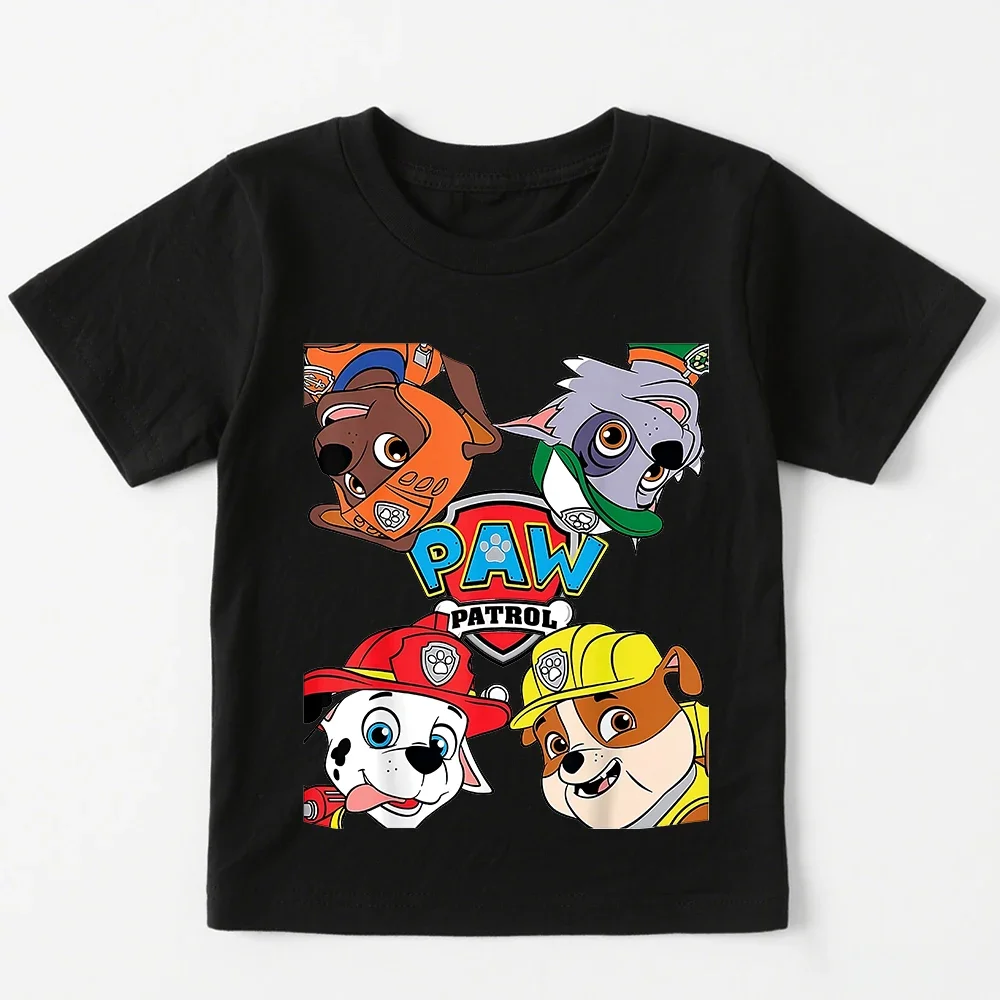 Paw Patrol Kids Cotton T Shirt Boys Girls Casual Short Sleeve Top Graphic Print Puppy Dog Cartoon Character Summer Clothing
