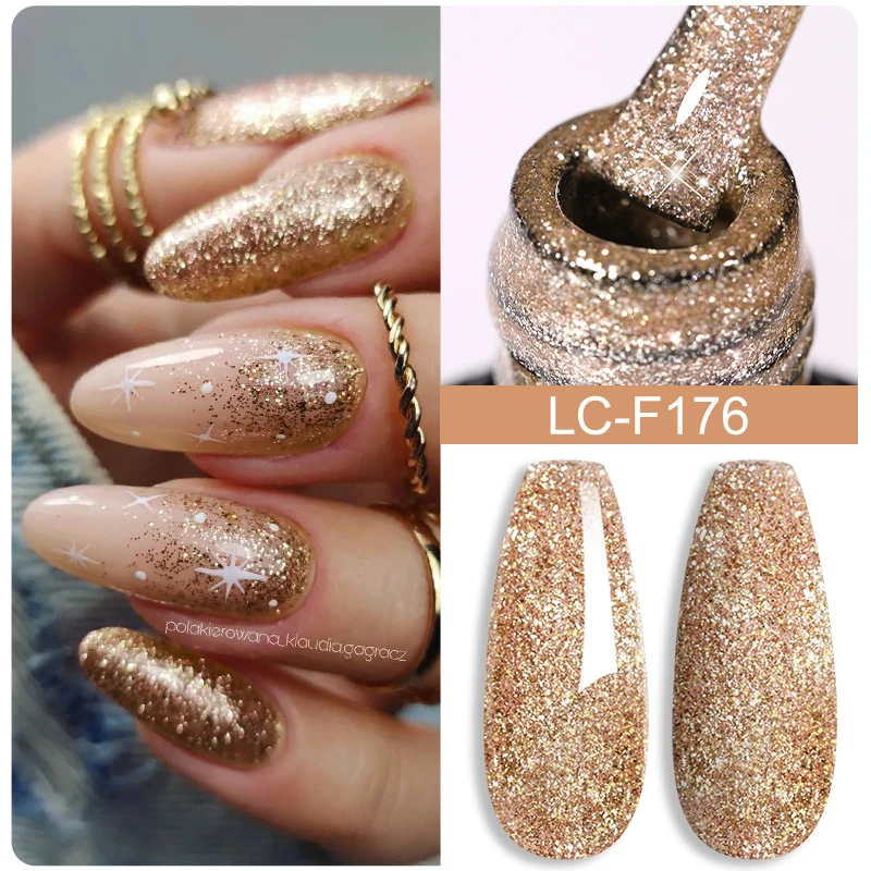 LILYCUTE 7ml Champagne Rose Gold Glitter Gel Nail Polish Colorful Sparking Long Lasting Manicure Soak Off Nails Art Gel Varnish