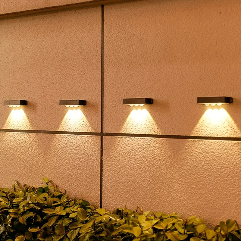 4pc Mini Solar Outdoor Wall Lamp Waterproof Balcony Garden Villa Wall Washer Light Rural Solar Fence Light for Garage Courtyard