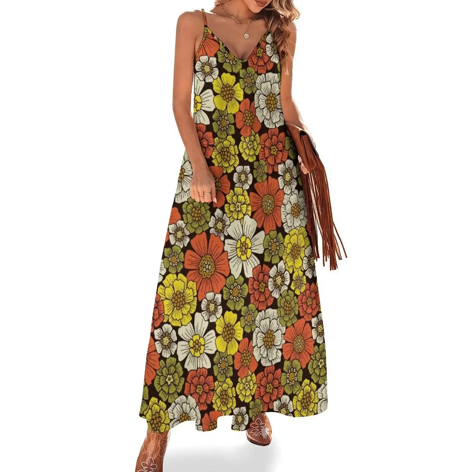 

Retro 1960s 1970s Floral Pattern Sleeveless Dress Evening dresses dresses summer woman 2024 Dress