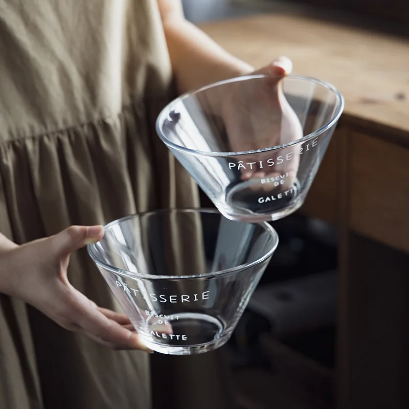 

High-end English Glass Bowl, Home Retro Style Vegetable and Fruit Salad Bowl, Tableware Small Instant Noodle Dessert Bowls