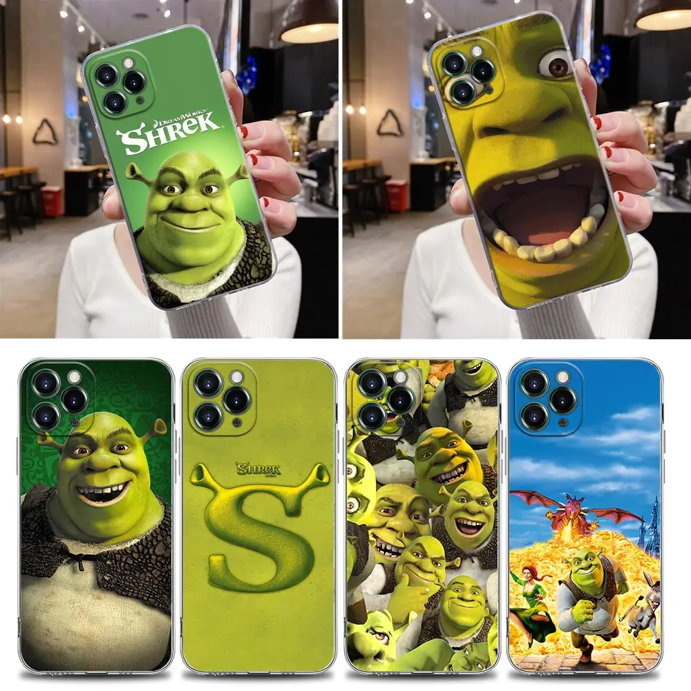 Funny Cartoon Shreks Art Clear Phone Case For iPhone 15 13 11 12 14 Pro Max XR XS 7 8 15Pro Plus Cases Silicone Coque Back Cover