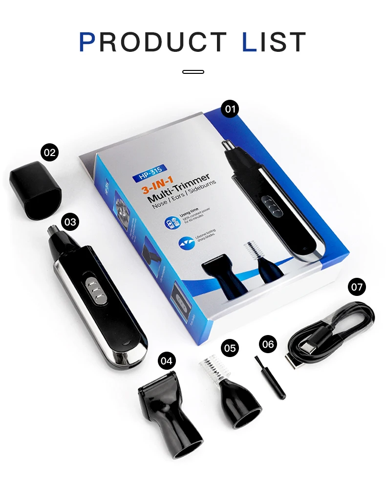 New Men's Ear and Nose Hair Trimmer 3-in-1 Multifunctional Nose Hair Remover Shaver Eyebrow Trimmer Set