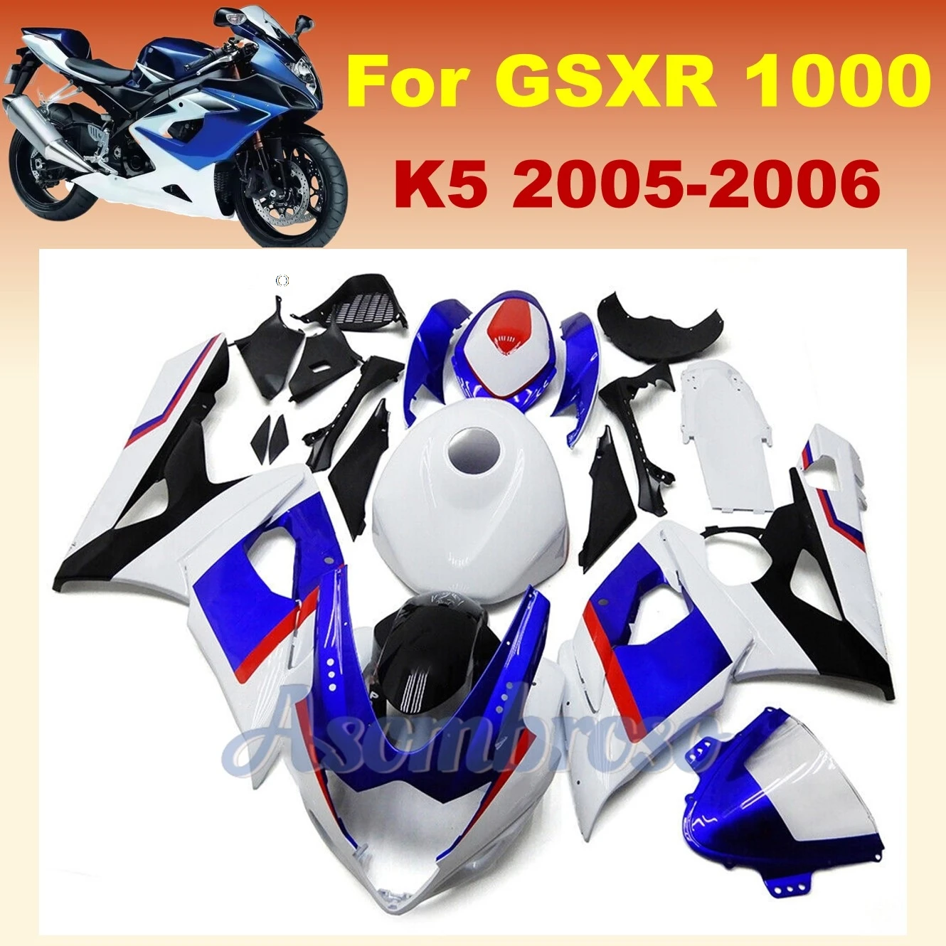 Complete Full Fairing Kit Fit For 2005 2006 GSXR1000 K5 05 06 gsxr 1000 Blue White Panel Bodyframe+tank cover