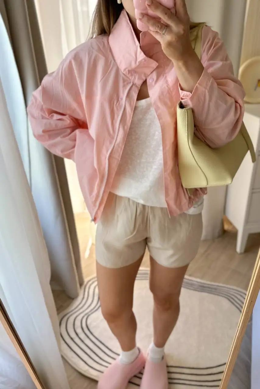 2025 Spring New Women's Windproof Stand Collar Cocoon Jacket with Hood Short Overcoat Simple and Versatile Solid Color Jack