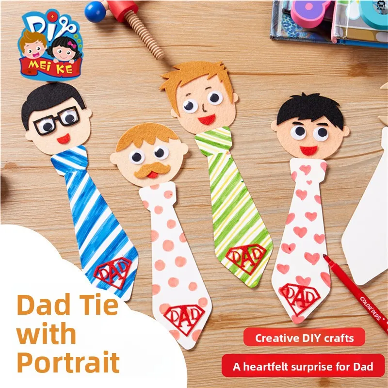 Father's Day Handmade DIY Tie Decal Sticker Package Kids Craft Material Dad Portrait Design Fade Resistant Short Sleeve T-Shirt