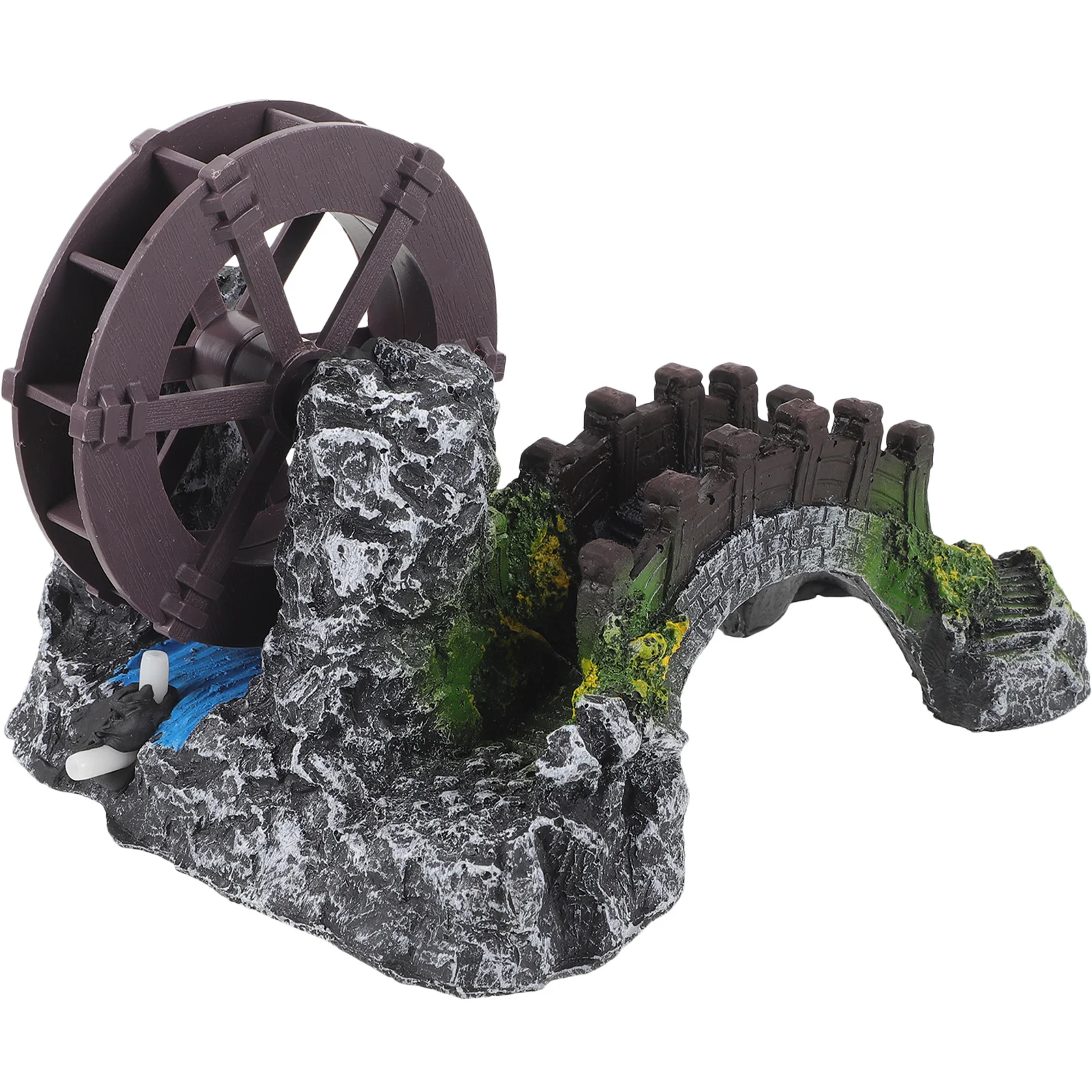 

Miniature Aquarium Bridge Decor with Water Wheel Premium Sturdy Fish Tank Landscape Ornament for DIY Bonsai Underwater Scene