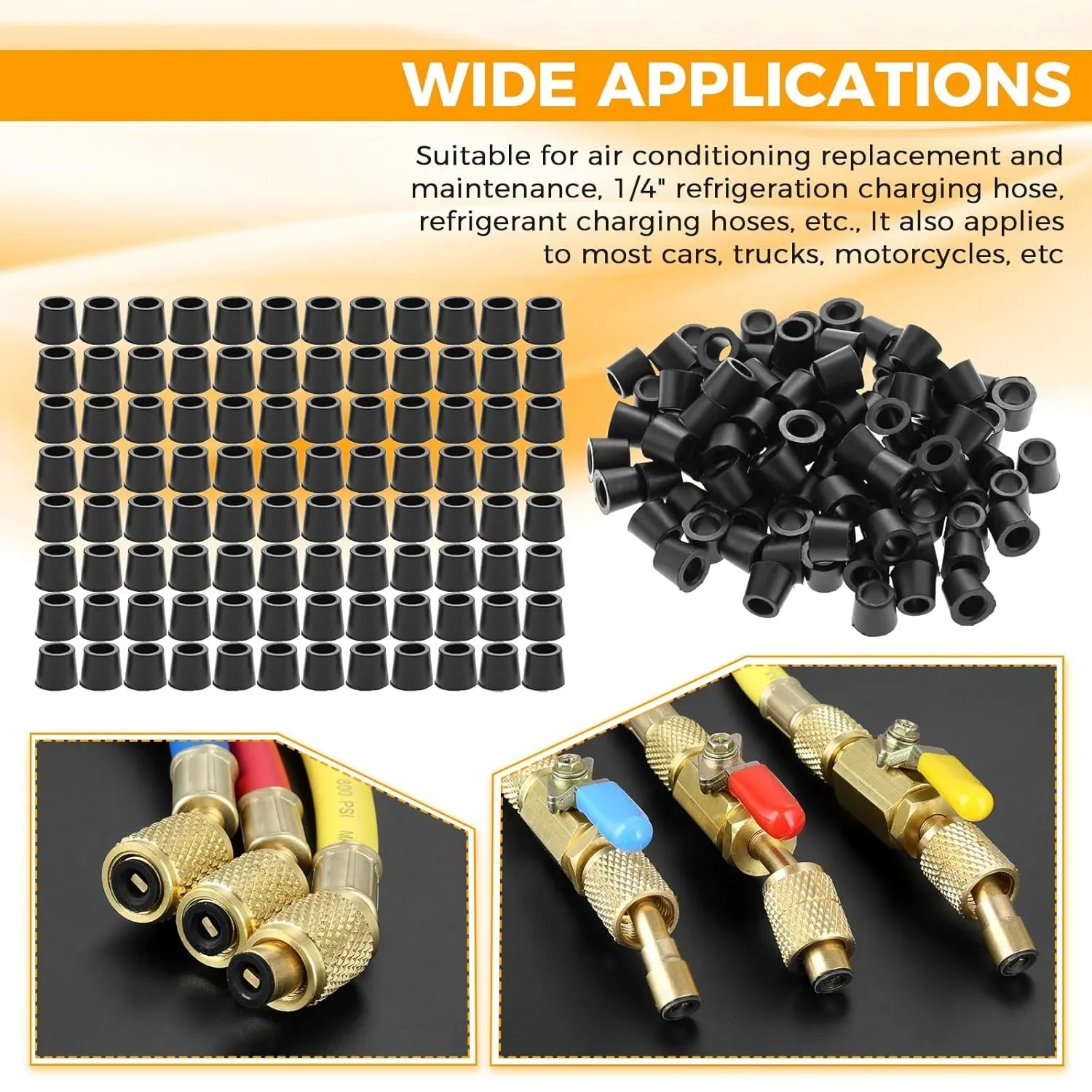 100Pcs HVAC 1/4 Quick Coupler Charging Seals Gaskets for A/C Refrigeration Charging Hose Rubber O-Ring Repair Kit R410A Adapter