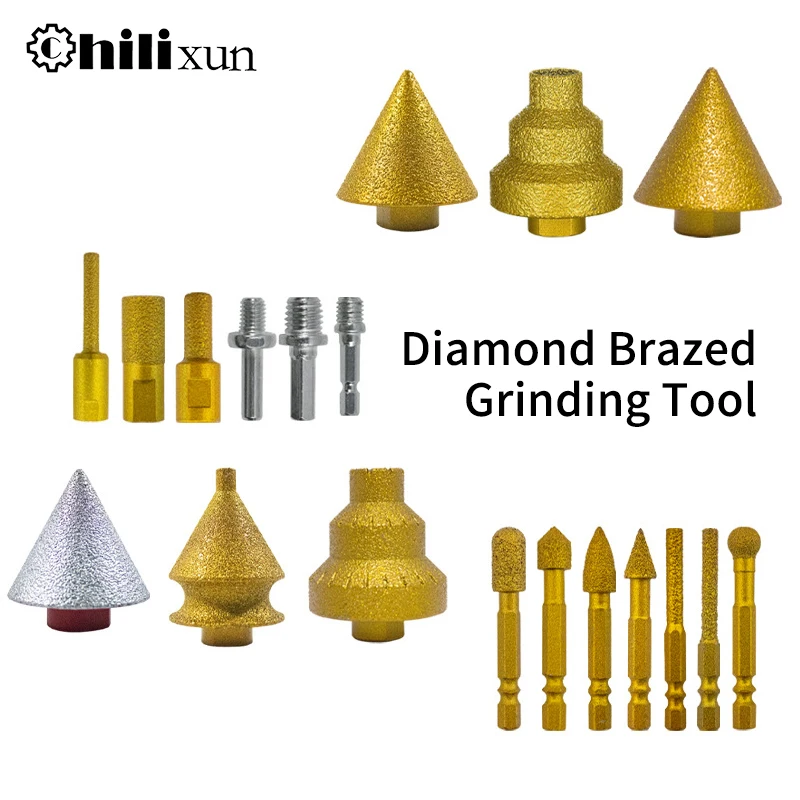 Diamond Chamfer Grinding Burr Brazed Step Pagoda Drill Hole Opener Tungsten Carbide Rotary File Set for Drilling Chamfering