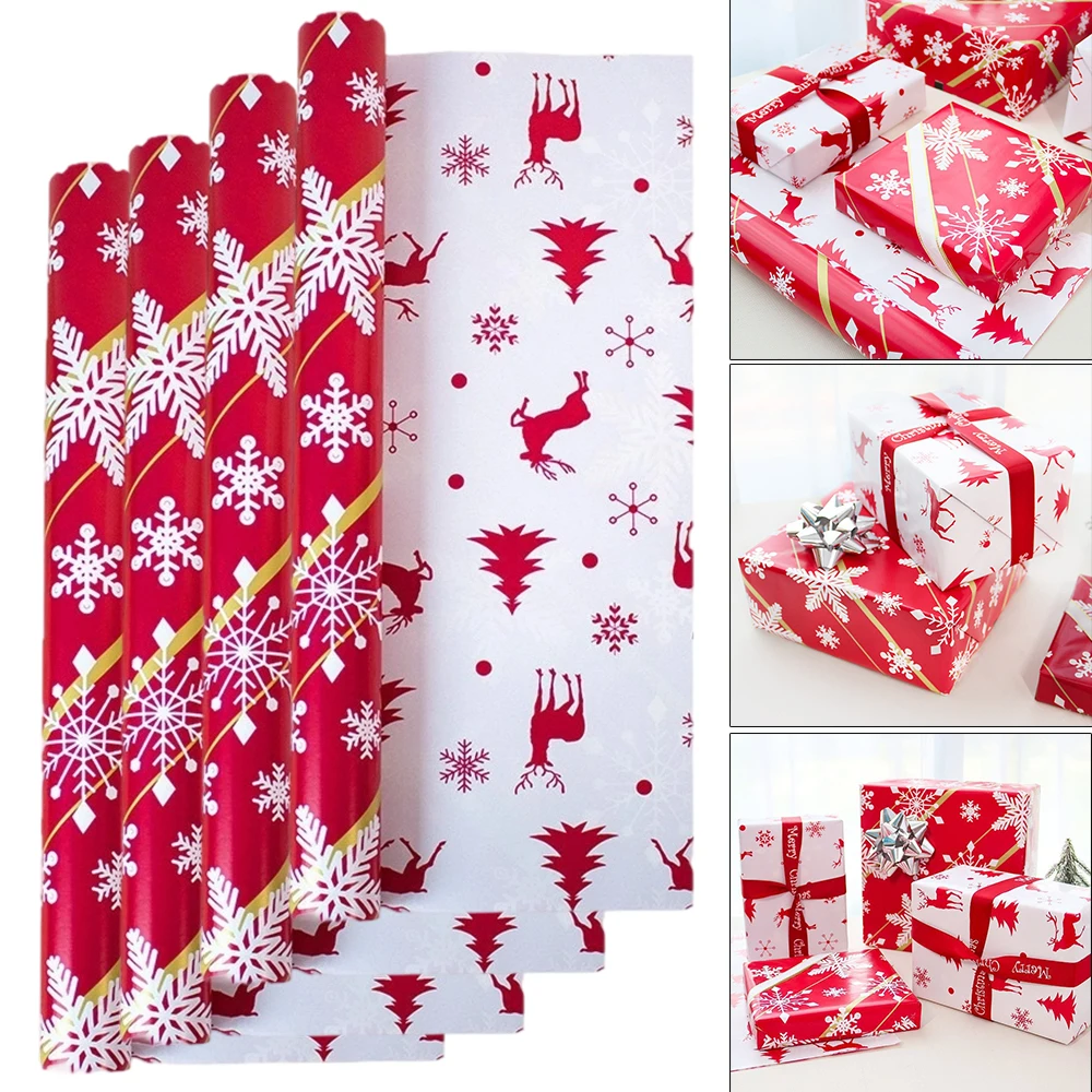 

1PC DIY Box Wrapping Paper Christmas Theme Dual-Sided Red Snowflakes Reindeer Tree Pattern for Festive Xmas Weihnachtsdeko 2025