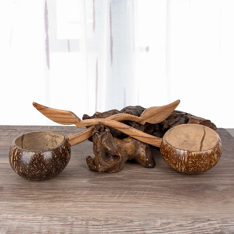 Thai wooden coconut shell simple water scoop household spoon wooden scoop bath scoop water spoon watering