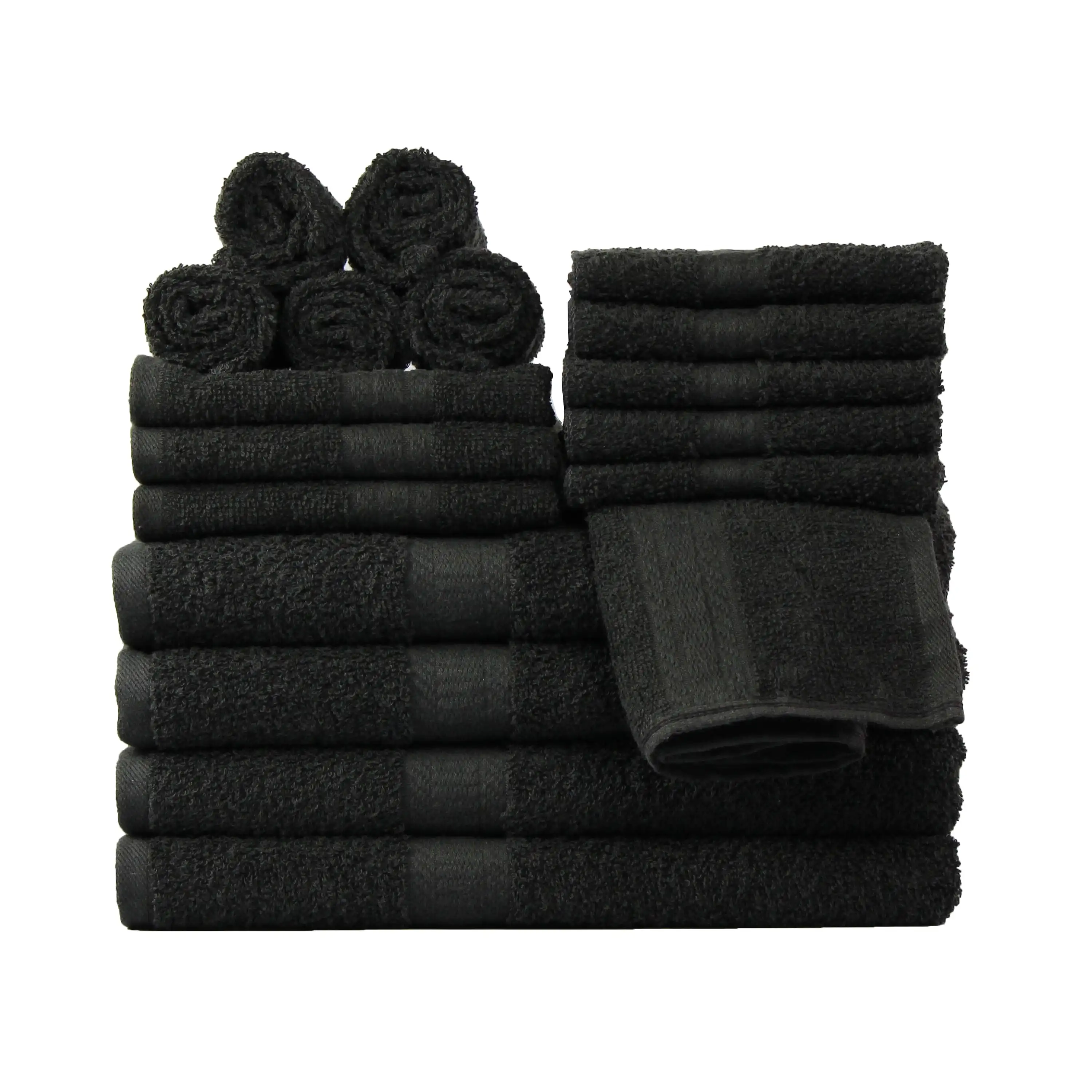 

18 Piece 100% Cotton Towel Set, 4 Bath, 4 Hand and 10 Washcloths, Super Soft and Highly Absorbent Basic Solid Towel Set for B