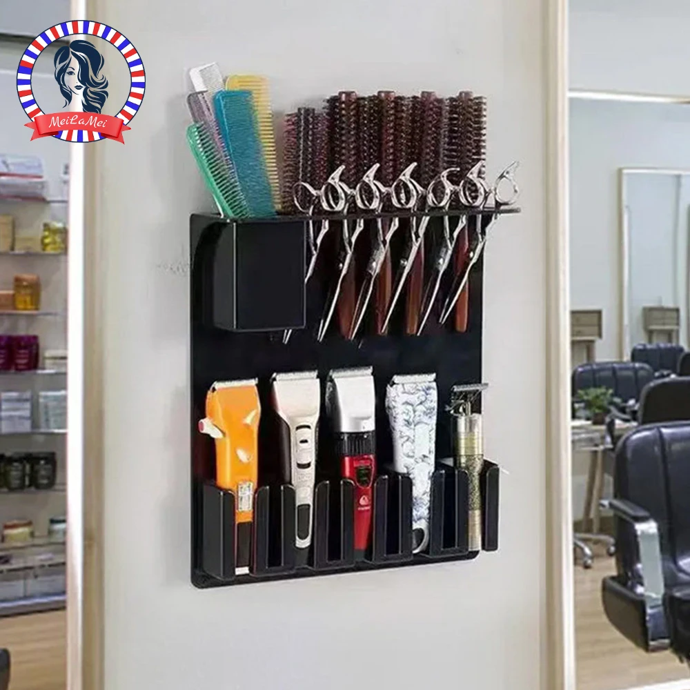 כלי מקצועיים למספרה תלויים על הקיר, מגש כלי עבודה לסלון, תיבת אחסון למספרה, מדף למסרק, ערכת גילוח שיער, מספר זקן