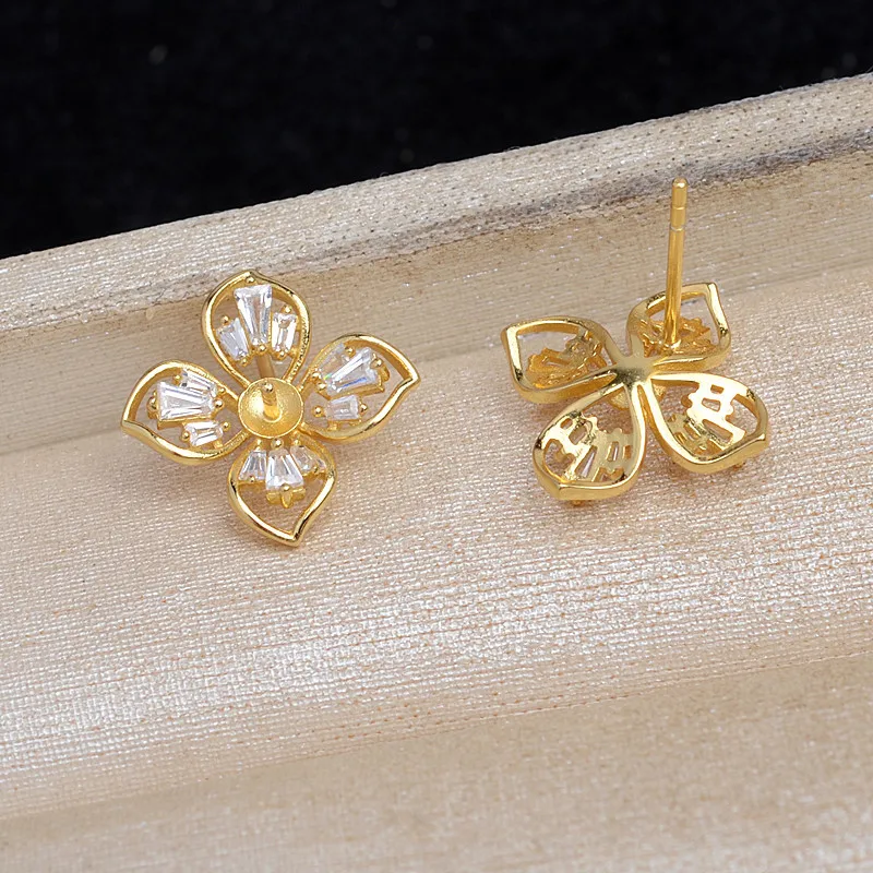 S925 Sterling Silver Stud Earrings Base Findings Mountings Jewelry Mounts Fittings Accessories for 4-5mm Pearls 3 pairs/lot