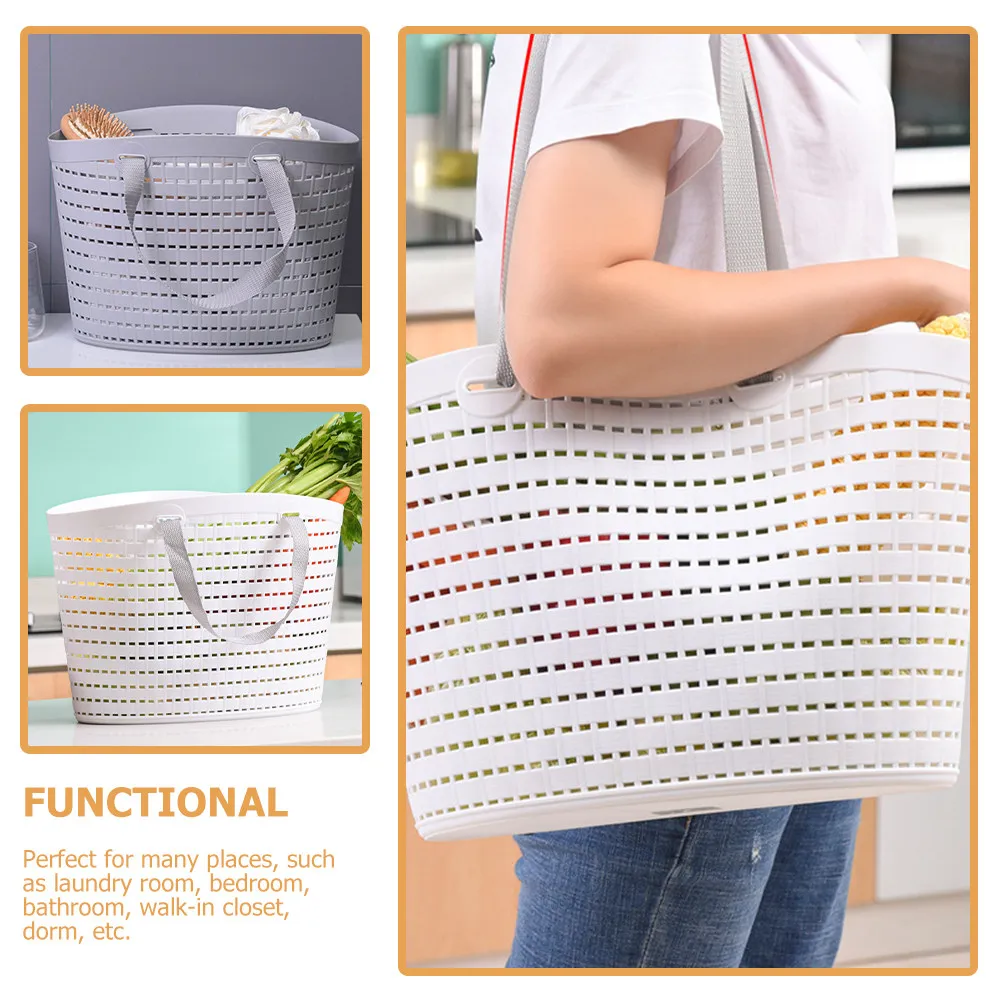 

2Pcs Plastic Hollow Storage Basket Portable Shower Sundry Organizer Laundry Room Bedroom Bathroom Storage Container with Handles