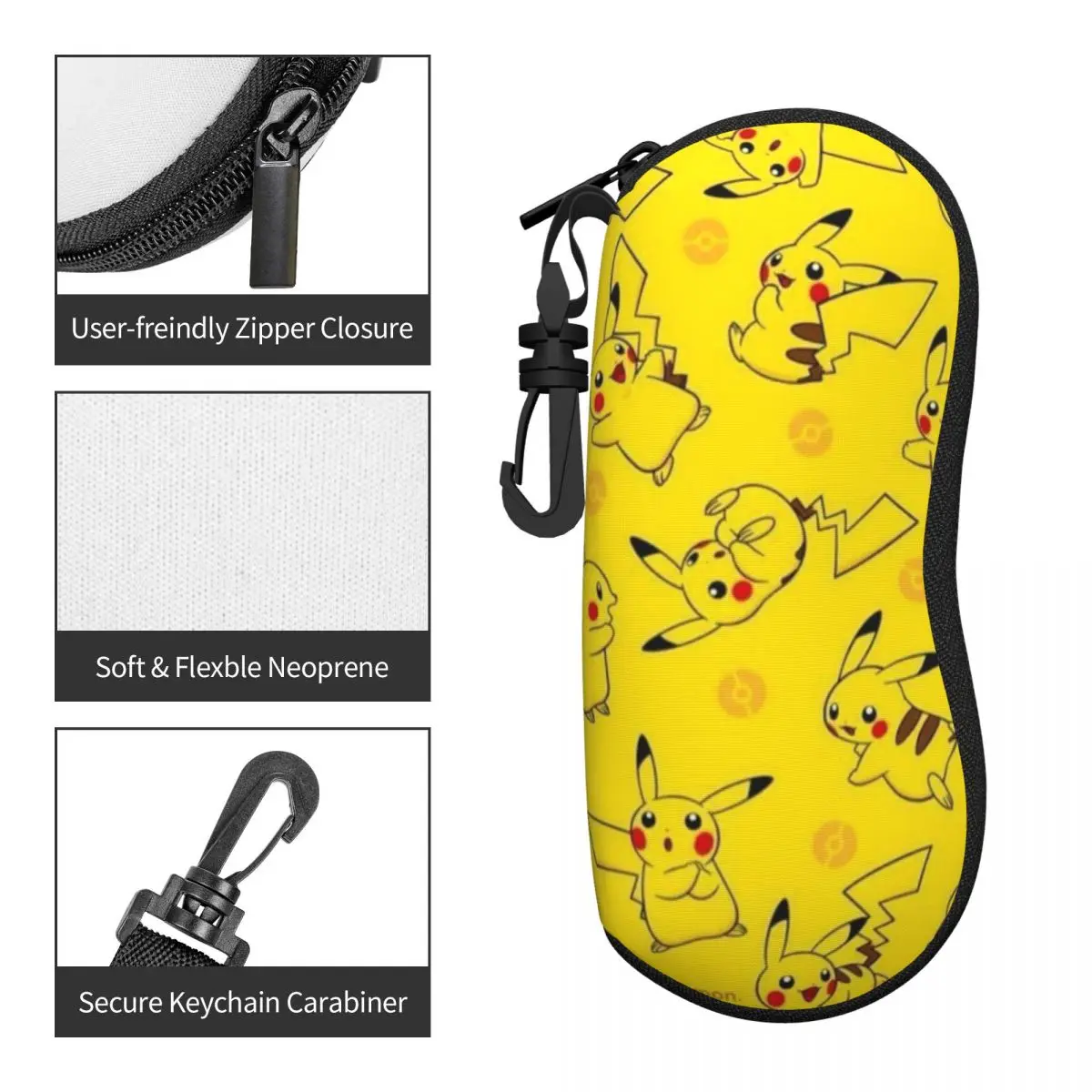 Pokemon Lightweight Portable Glasses Pouch - Soft Shell Case with Zipper Closure for Sunglasses and Reading Glasses