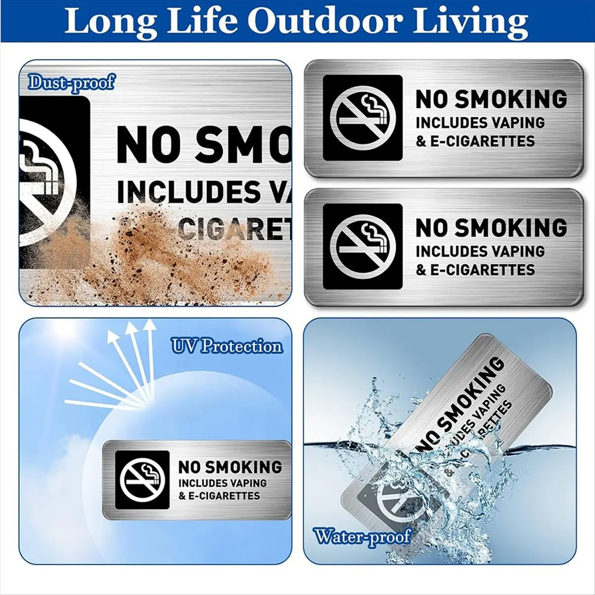 4 Pieces No Smoking Sign 7 X 3 Inch No Signs for Home Business Metal Self Adhesive Industrial Warning Marker