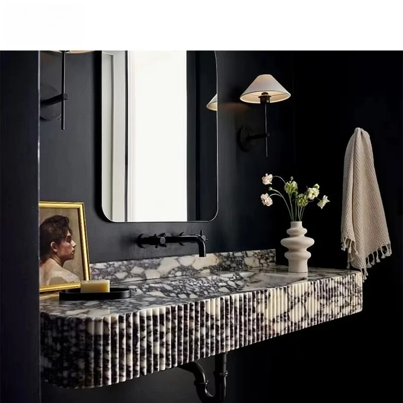 

Modern Calacatta Viola White Marble Pedestal Basins and Vanity Cabinets for High-End Homes and Mansions