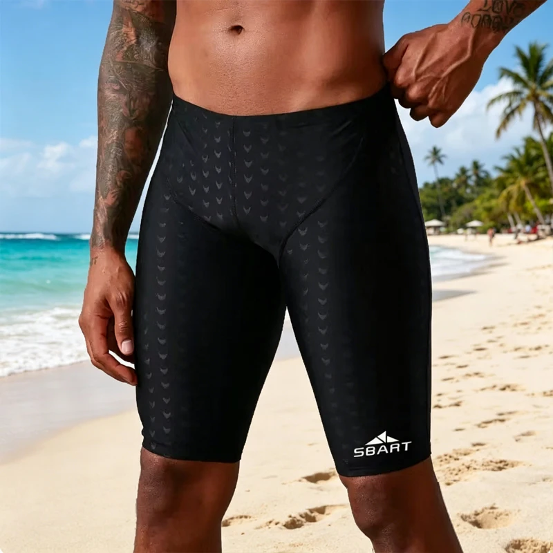 

New Summer Men's Knee-Length Compression Swim Shorts Quick-Dry Boxer Hot Spring Swim Gear Beach Pool Training