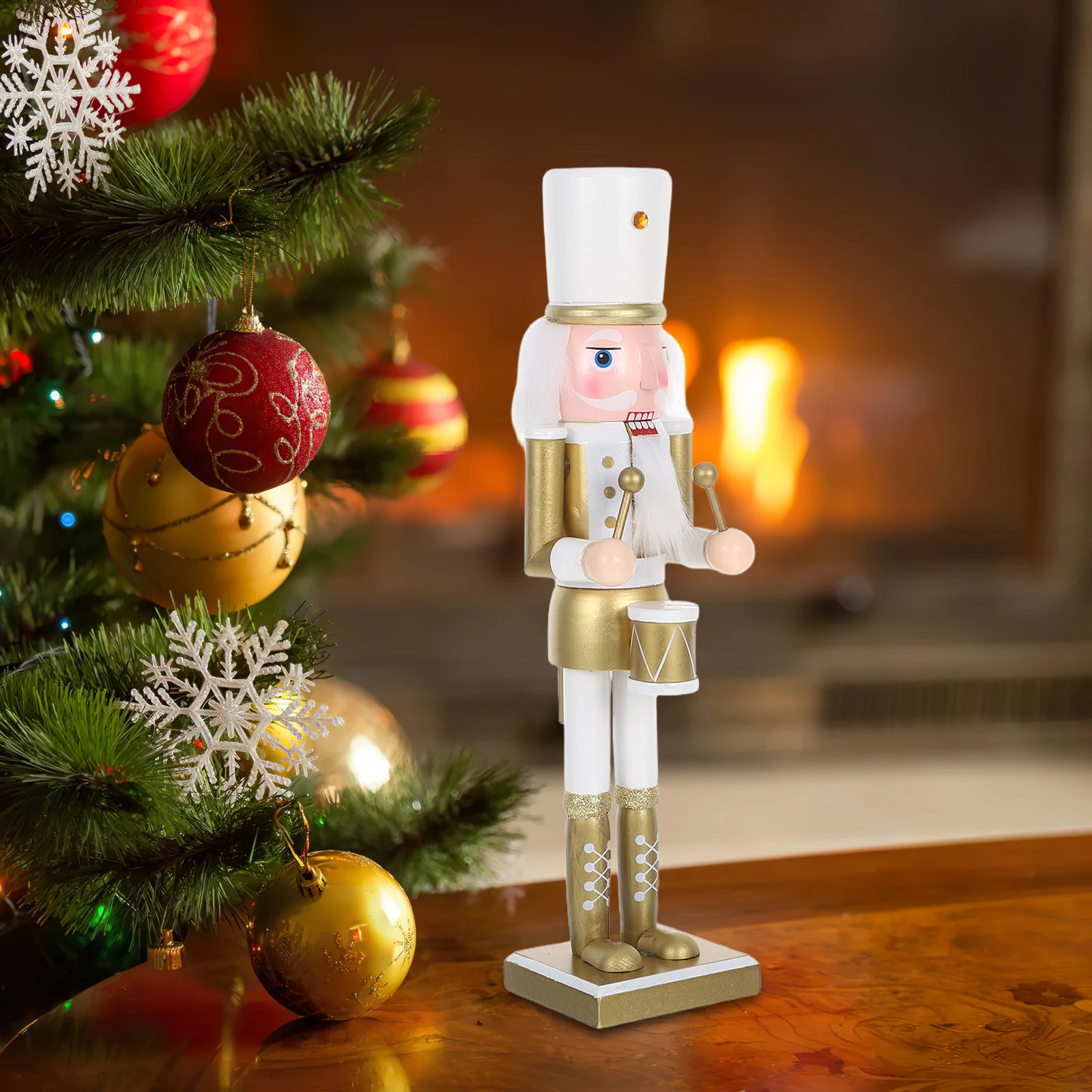 

38Cm Christmas Nutcracker Soldier Ornament Vibrant Wooden Desktop Decoration for Living Room Office Study Festive Tabletop