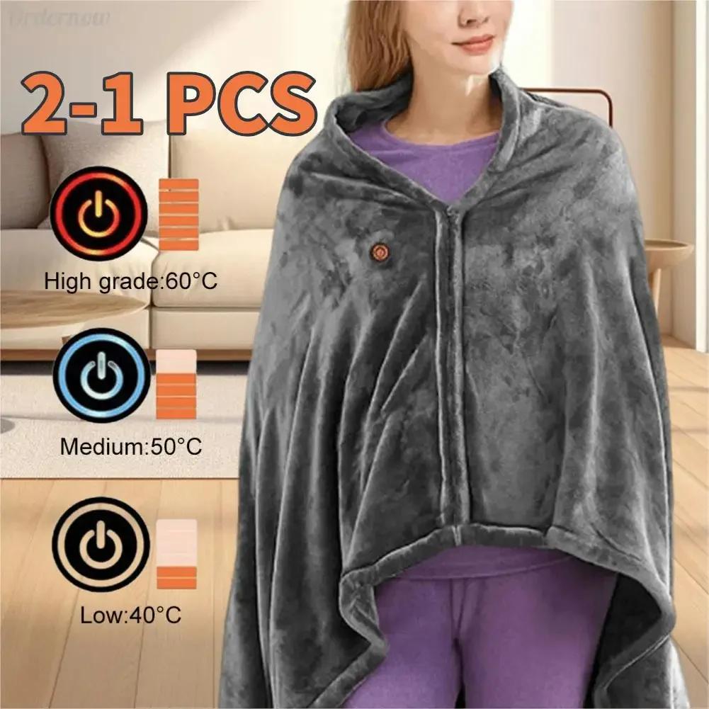 

Электрическое одеяло с подогревом USB, 2-1 шт., 3 уровня нагрева, флисовое одеяло с подогревом, носимое одеяло из кораллового флиса, быстро нагревающаяся накидка-пеленка