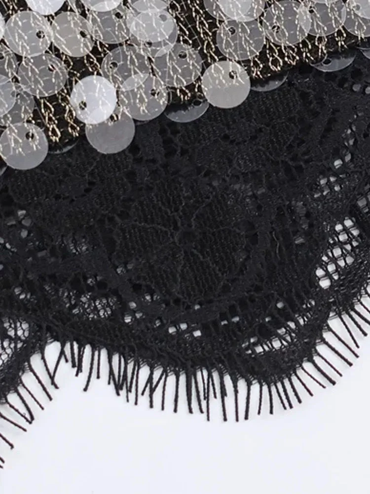 HH frauen Elegante Glänzende Pailletten Spitze Splice Dekorative Dünne Rock Mode Weibliche Chic Hohe Taille Schlitz Saum Langen Rock mujer