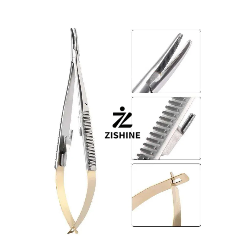 Castroviejo Needle Holder with Lock Catch Stainless Steel Micro Suture Forceps Straight Curved 14cm 16cm Clamping Tool