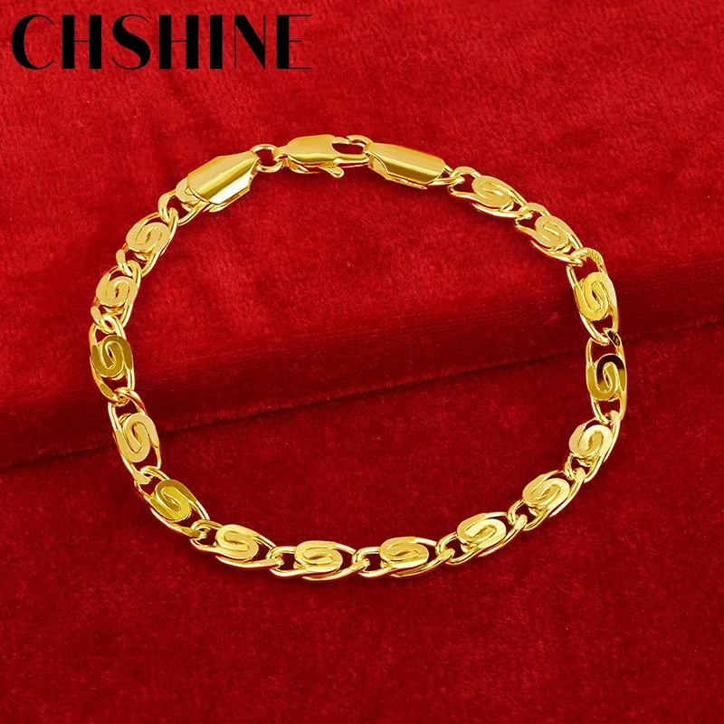 

CHSHINE 925 Sterling Silver 18K Gold Paper Clip Chain Bracelet For Women Wedding Engagement Party Fashion Charm Jewelry