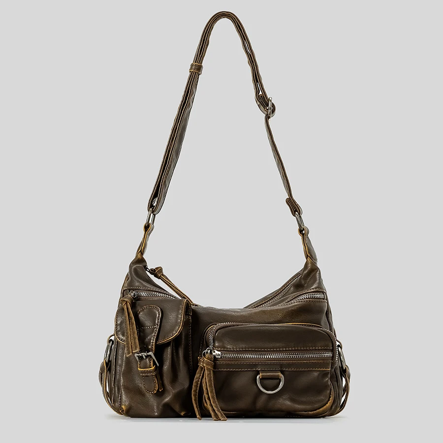 Vintage Torby Damskie na Ramię z Wieloma Kieszeniami, Luksusowa Torba Crossbody z Przetartej Skóry PU, Retro Torba Motocyklowa Y2K Sac dla Dziewczyn 2026