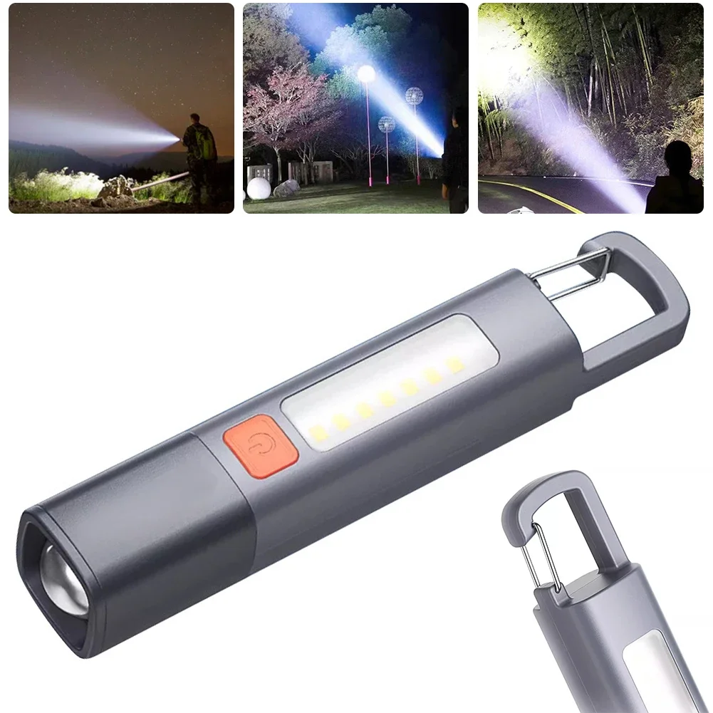 Mini Portable LED Torch with Hook Camping Powerful Flashlight USB Charging Ultra Bright LED Torch 800mAh 300LM for Power Outages