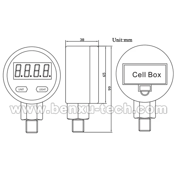 Battery-powered 304SS 4 LCD 1%FS Digtial Pressure Gauge