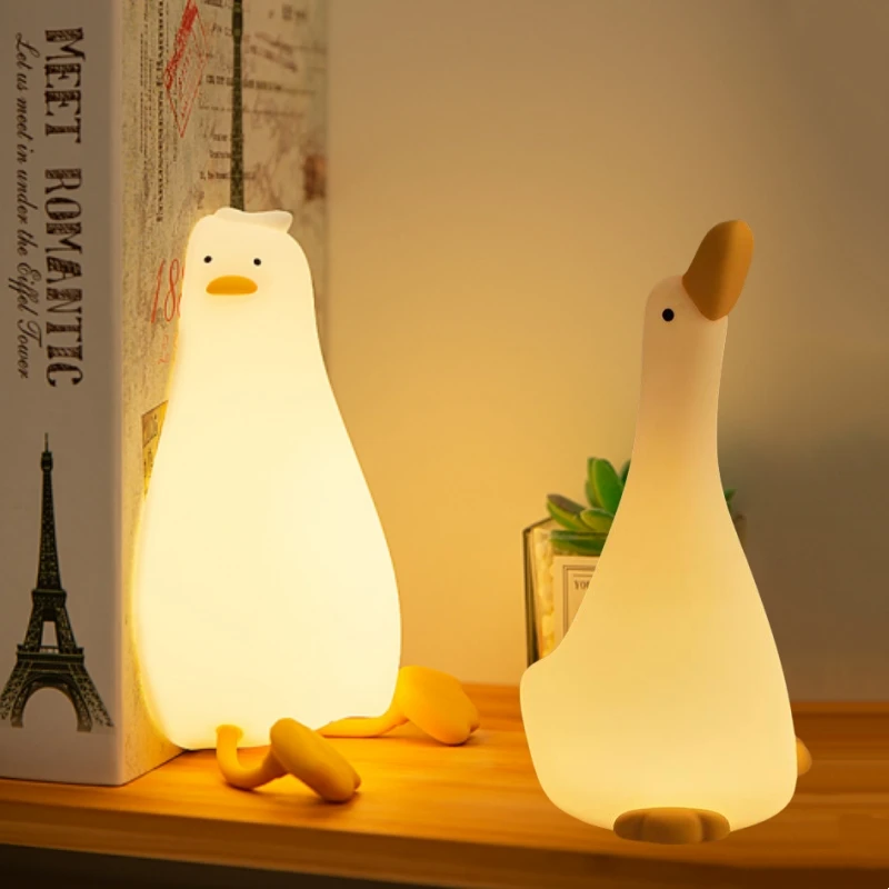 Cute Duck Silicone Night Light Rechargeable Bedsided Nightlights Touch Sensor 3 Dimmable Levels Timer For Bedroom Kid\'s Gift